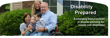 a wheelchair user with his family. disability prepared. exchanging best practices in disaster planning for people with disabilities