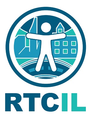 RTCIL Logo, the access symbol in front of some buildings