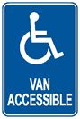 sign for van accessible parking. access symbol, it says "van accessible."